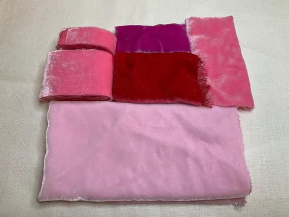none - Hand Dyed Silk Velvet Fabric & Ribbon Remnant Lot Scrap Bag #2 Pinks