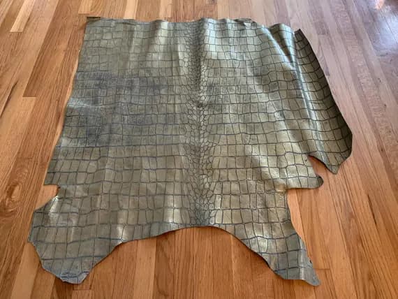 gold leather - Metallic Gold & Gray GATOR Cow Hide Leather Hide 9 Square Feet