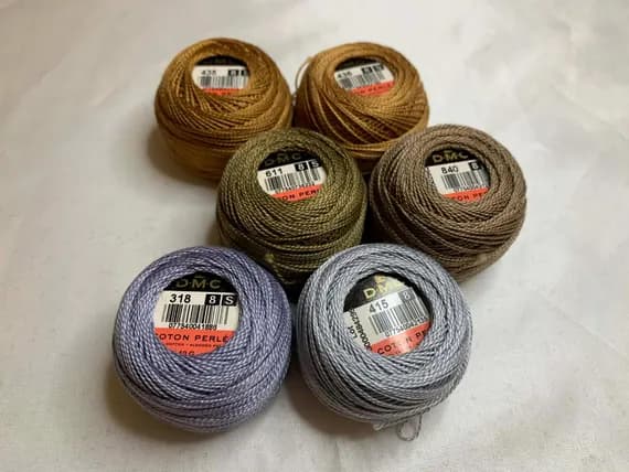 gray none - lot of 6 DMC 116 8 Perle Cotton Thread Balls; Size 8 new Gray and Brown #1