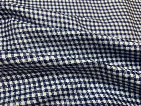 navy cotton fabric - Navy Blue & White Gingham Check Cotton Flannel Fabric Vintage 90s OOP