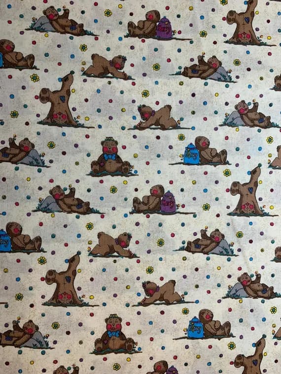 cotton fabric - Bears Havin' a Ball Cotton Fabric Vintage 90's OOP by Fabri-Quilt
