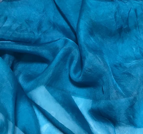 teal organza fabric - Hand Dyed TEAL BLUE - Silk Organza Fabric