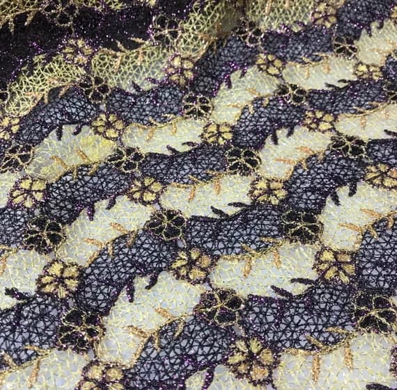 gold lace - Purple & Gold Floral Waves - Schiffli Lace Fabric