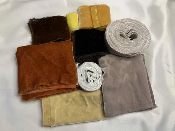 gray none - Hand Dyed Silk Velvet Fabric & Ribbon Remnant Lot Scrap Bag #15 (9 Pieces) Gray Yellow Brown