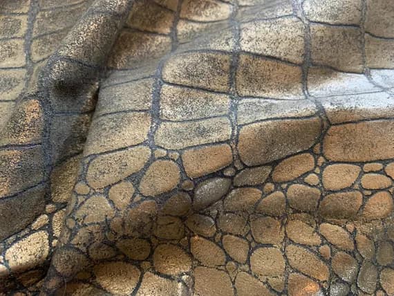 gold leather - Metallic Gold & Gray GATOR Cow Hide Leather Hide 9 Square Feet