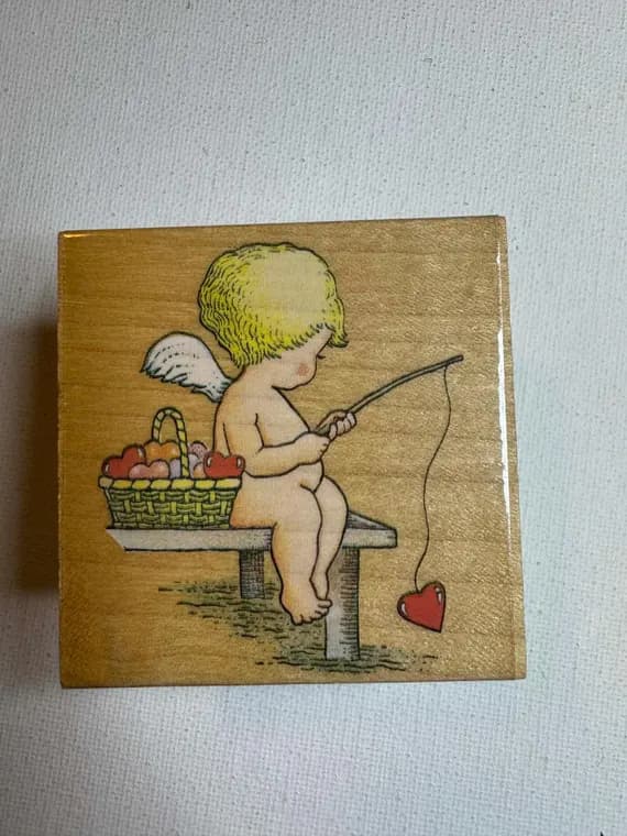 none - 2.25"x2.25" 1992 Cupids Catch Wood Mounted Rubber Stamp (393F) By All Night Media