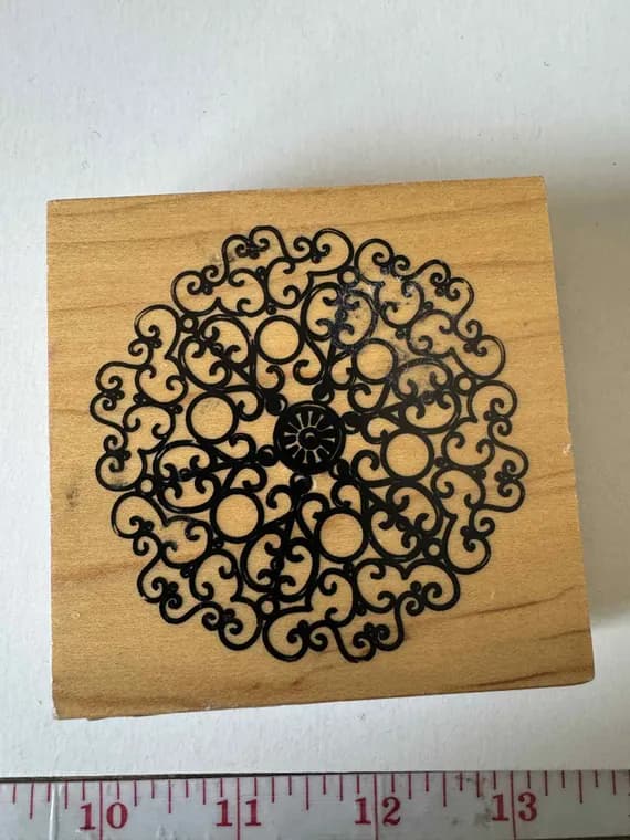 fabric - 3"x3" Mandala Medallion Wood Mounted Vintage rubber stamp by Inkadinkado