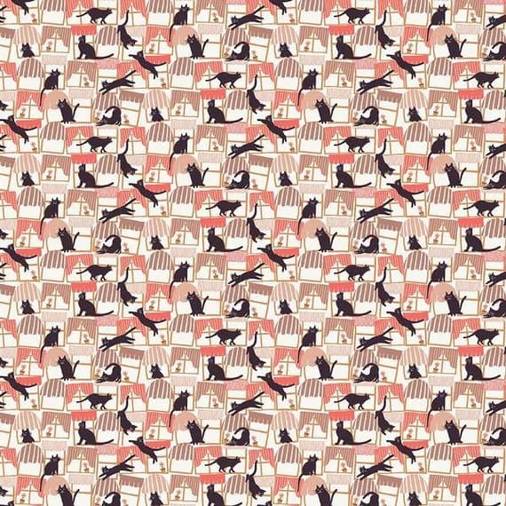 peach cotton fabric - Hats For Cats - Window Cats Peach - Paintbrush Studio Cotton Fabrics