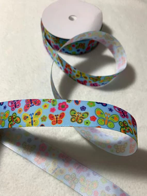 none - Multi Colored Butterflies Grosgrain Ribbon Trim 1"x 5 Yards