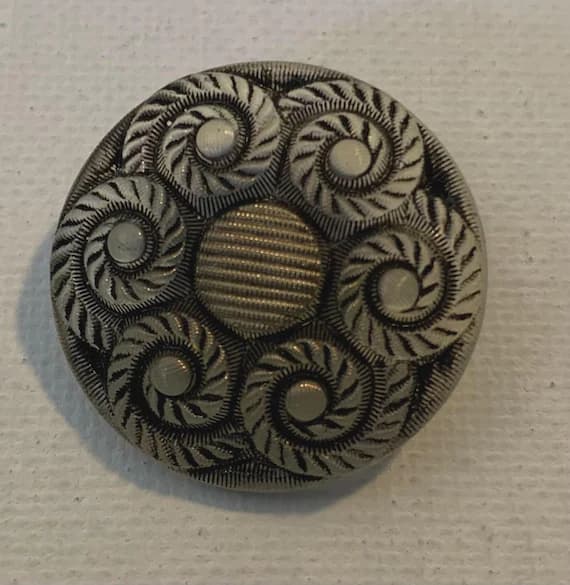 black none - Hand Painted Transparent Green Swirls Black Vintage Czech Glass Button 1-1/16"
