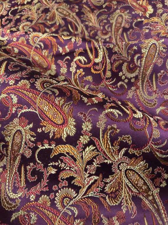 wine brocade fabric - Wine & Gold Paisley - Silk Brocade Fabric - 1/4 yard increments