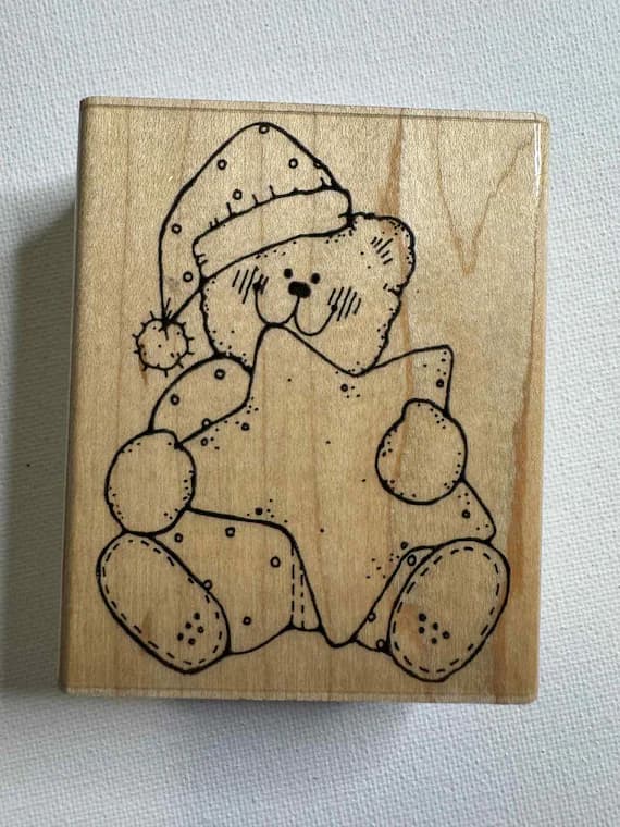 none - 2.5"x3" Nighttime Bear Wood Mounted Rubber Stamp. Item# N216 By: D.O.T.S