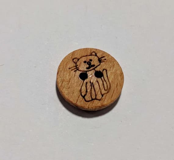none - Kitten Cat on Wood Button - 15mm / 5/8" - Dill Buttons - Set of 2 Buttons