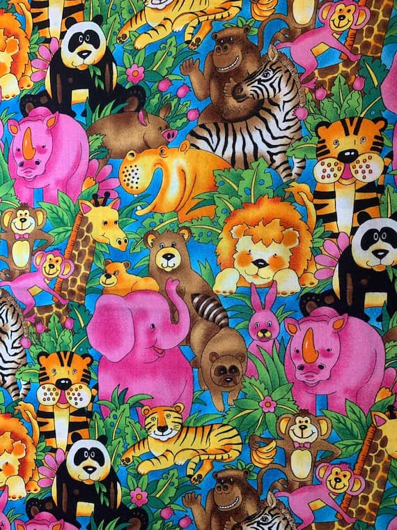 cotton fabric - 1/2 yard increments Jungle Animals Safari Cotton Fabric Vintage 90's OOP Hoffman