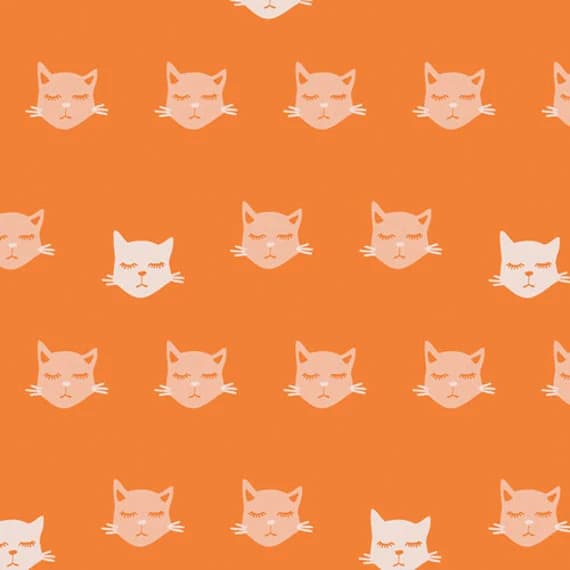 orange cotton fabric - Oh; Meow! - Cat Nap Orange - Art Gallery Premium Cotton Fabric