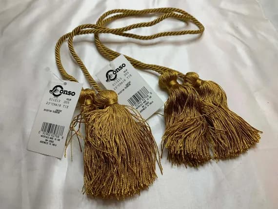 gold none - Gold Rayon Cotton Linen Tassel Tieback for Curtains Tie Back Conso New Chainette Set of 2