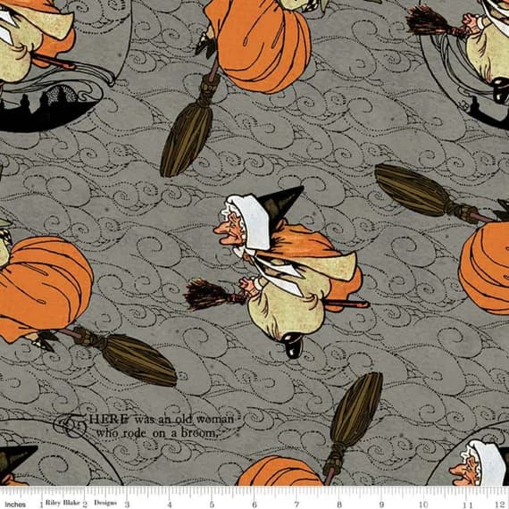 gray cotton fabric - Old Mother Goose Toss Gray - Goose Tales - by J. Wecker Frisch for Riley Blake Fabrics 100% Cotton Fabric