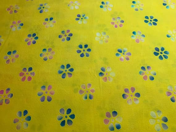 yellow cotton fabric - 1/2 yard increments Yellow with Flowers Cotton Batik Fabric