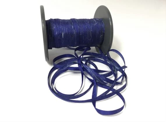 silver none - Hand Dyed Purple Blue with Metallic Silver #17 Pure Silk Embroidery Ribbon 4mm 1/8" wide Japan -3 yards-