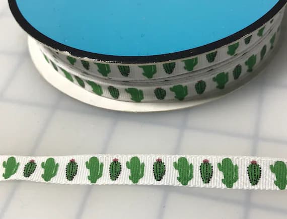 green none - Green Cactus Grosgrain Ribbon Trim 3/8" Made in France (3 yards)