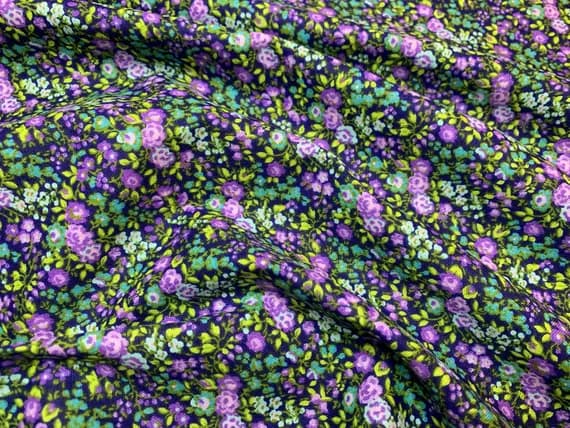 green cotton fabric - Small Scale Purple & Green Floral by Fabric Traditions Cotton Fabric