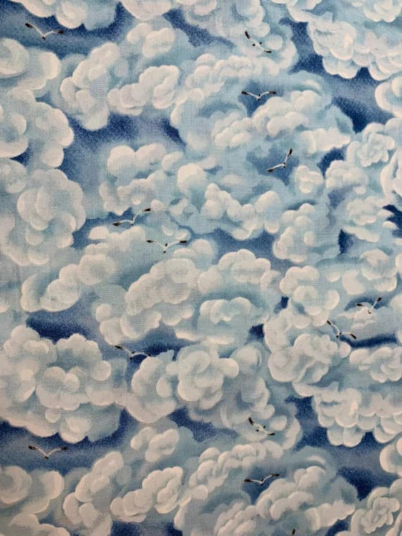 cotton fabric - Seagulls in the Clouds Cotton Fabric Vintage 90's OOP Timeless Treasures