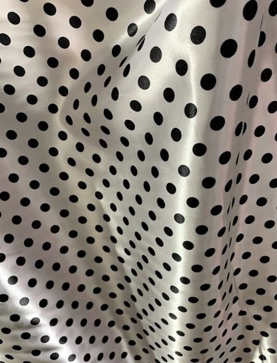 black charmeuse fabric - White with Black 1/2" Polka Dots - Faux Silk Polyester Charmeuse Satin Fabric