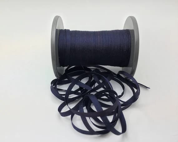navy none - Hand Dyed Midnight Navy #60 Pure Silk Embroidery Ribbon 4mm 1/8" wide Japan -3 yards-