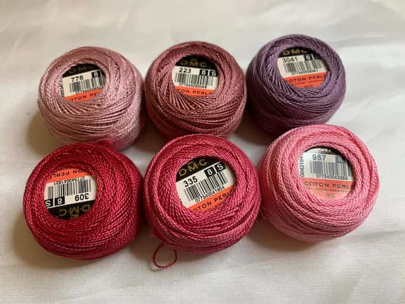 pink none - lot of 6 DMC 116 8 Perle Cotton Thread Balls; Size 8 brand new pink & mauve #39-1