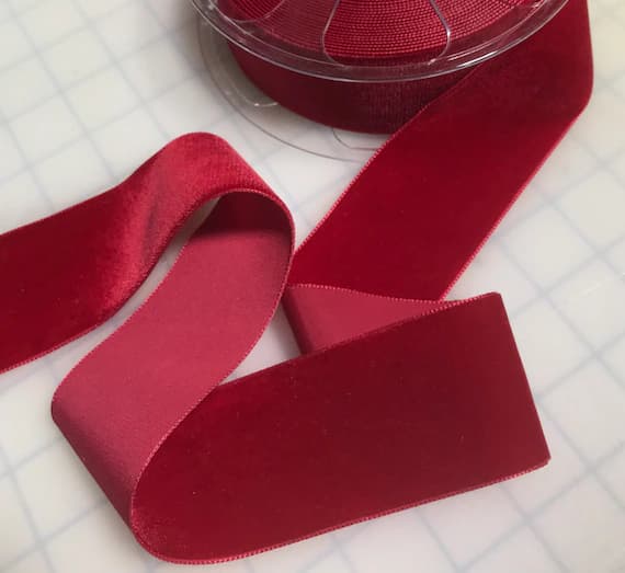 ruby none - French VELVET Ribbon RUBY RED by the yard (2" wide)