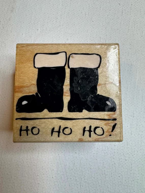 none - 1-5/8"x1-5/8" 2002 Santa's Boots Wood Mounted Rubber Stamp. (C2589) By Hero Arts