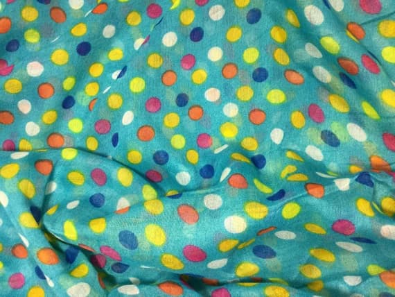 blue fabric - Blue with Multi Polka Dots - Polyester Gauze Voile