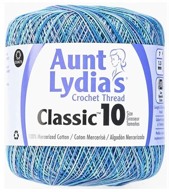 none - Coats Aunt Lydia's Crochet Cotton Thread Classic Size 10; Variegated Ocean (154-995) 350 Yards
