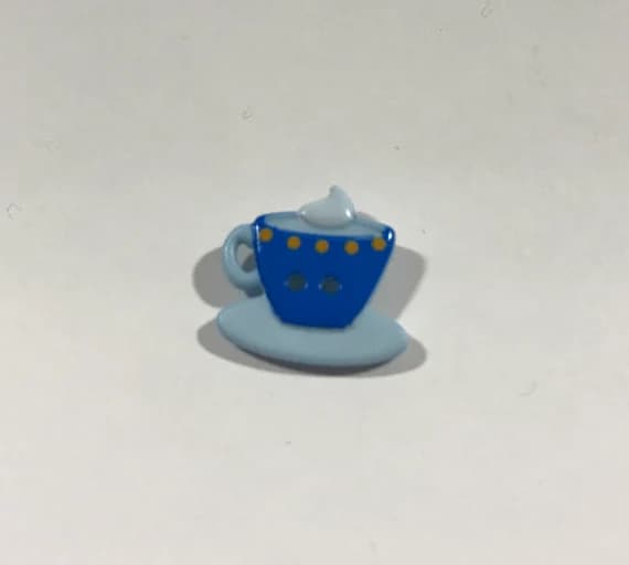 blue none - Blue Teacup & Saucer Plastic Button 20mm/ 13/16" - Dill Buttons Brand (Set of 2)