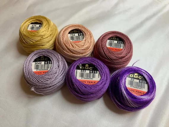 purple none - lot of 6 DMC 116 8 Perle Cotton Thread Balls; Size 8 new #88 Pansy Purple Yellow