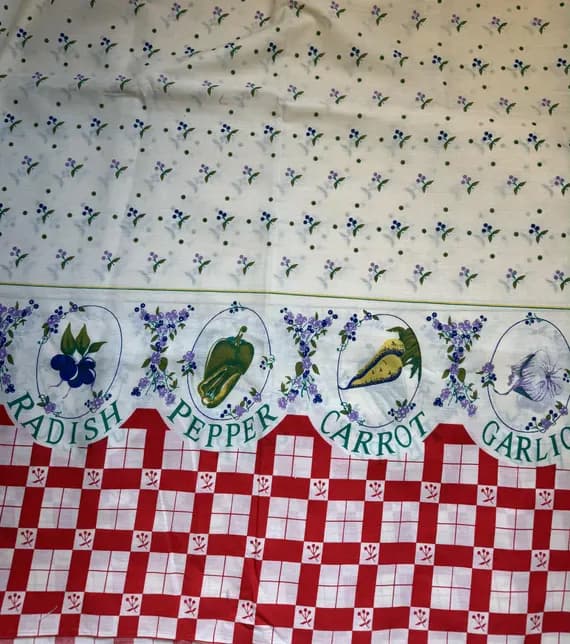 cotton fabric - Vintage Kitchen Picnic Vegetables Cherries Cotton Fabric - by the yard