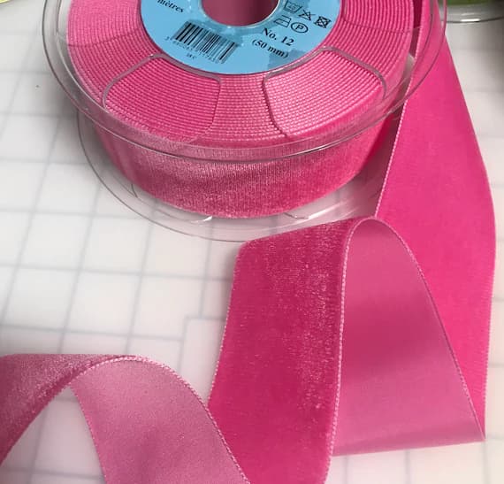 pink none - 1.25 yards French VELVET Ribbon BRIGHT PINK by the yard (2" width)