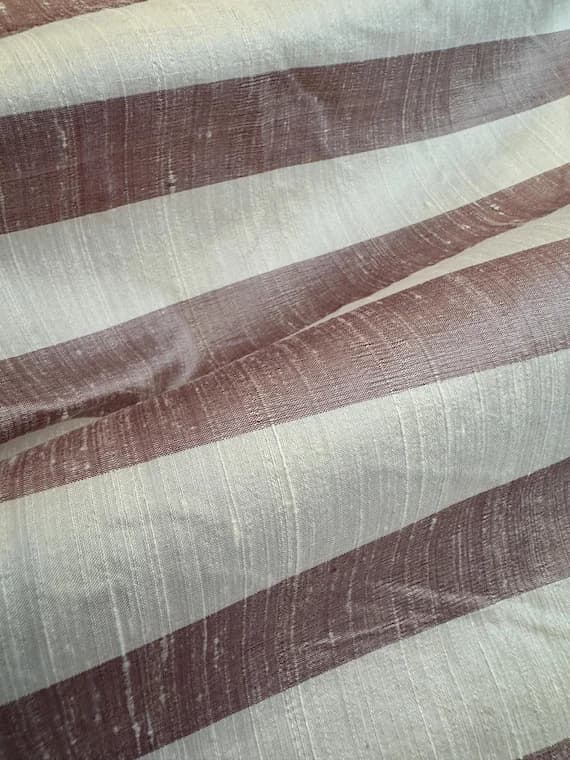 plum dupioni fabric - Frosted Plum & White Stripe - Silk Dupioni Fabric