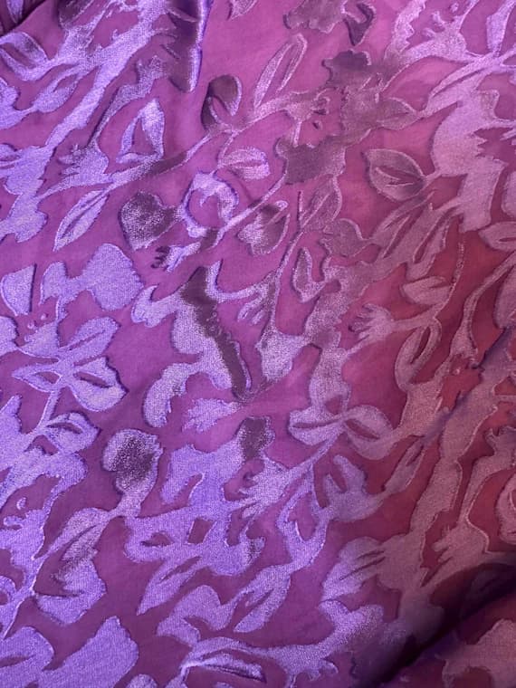 purple charmeuse fabric - Burnout Devore Satin - Amethyst Purple Hand Dyed Floral Fabric