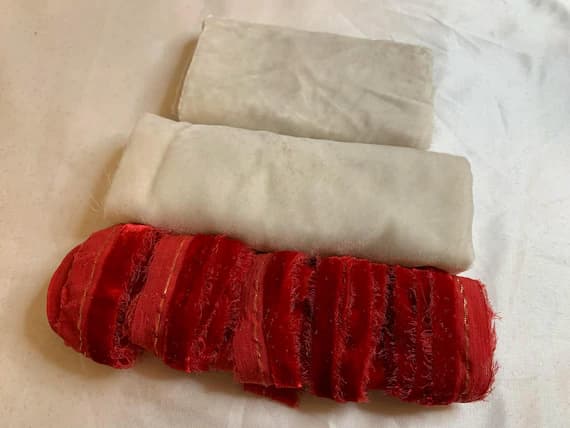 white none - Hand Dyed Silk Velvet Fabric & Ribbon Remnant Lot Scrap Bag #52 Valentine's Red and White