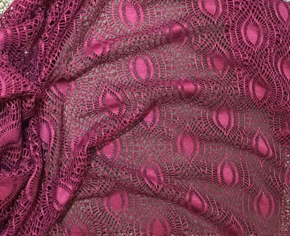 magenta lace - Magenta Crochet LACE Fabric - Eye Feather- 54" wide