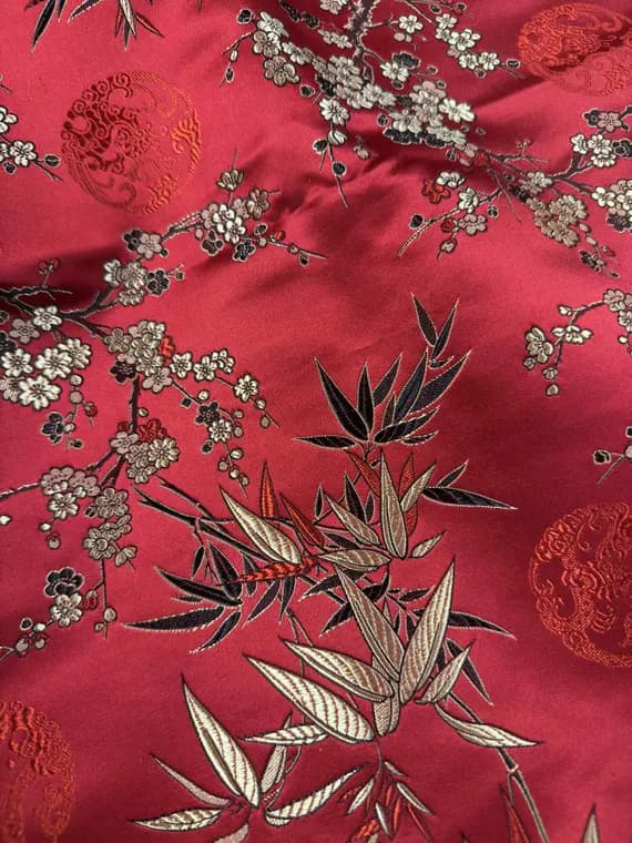 gold brocade fabric - Red & Gold Bamboo Floral Medallions - Silk Brocade Fabric - 1/4 yard increments