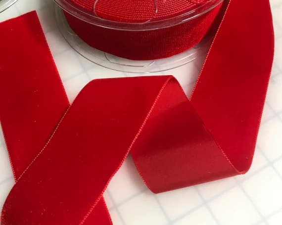 scarlet none - French VELVET Ribbon SCARLET RED (2" wide) 2 yard increments