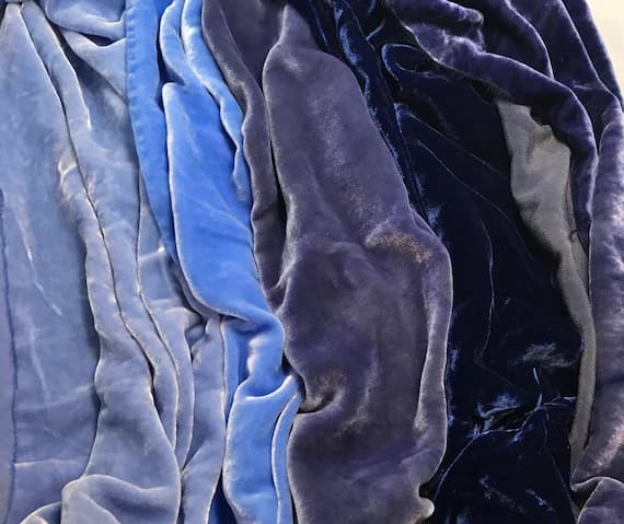 velvet fabric - Blues Sample Set - Hand Dyed Silk Velvet Fabric - 9"x45" Each