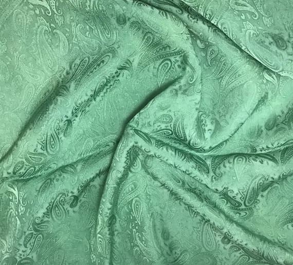 green silk fabric - Hand Dyed Spring Green PAISLEY - Silk Jacquard Fabric