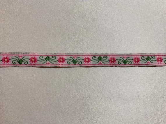 green none - Vintage Pink & Green Art Nouveau Floral Jacquard Ribbon 1/2" wide -2 Yards-