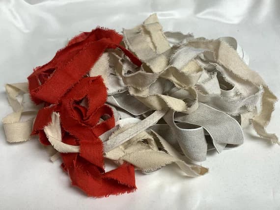 none - French LINEN Ribbon Remnant Scrap Bag (13 Pieces) Made in France #94