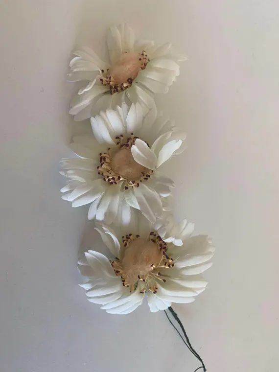 velvet fabric - Daises with Velvet Center - 3 Flowers per Stem - Vintage Millinery Floral Made in Japan