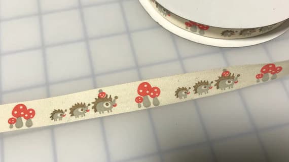 none - Hedgehog & Mushroom Cotton Ribbon Trim 5/8" Made in France