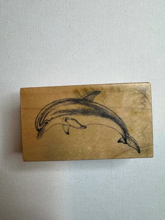 none - 1.5"x2.5" 1993 Dolphin Wood Mounted Rubber Stamp (D-494) By PSX